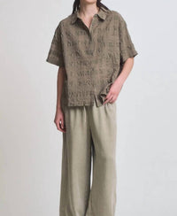 Grade & Gather - Seer Plaid Button Front Short Sleeve Top