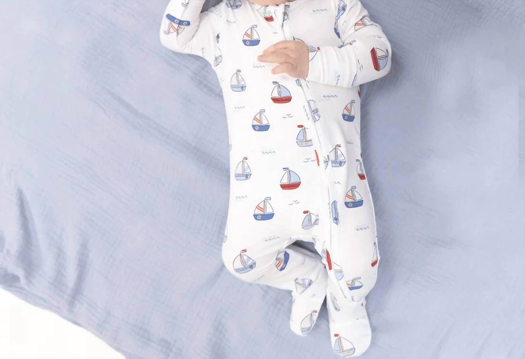 Angel Dear - Kids Bubbly Sailboats Bamboo 2 Way Zipper Footie
