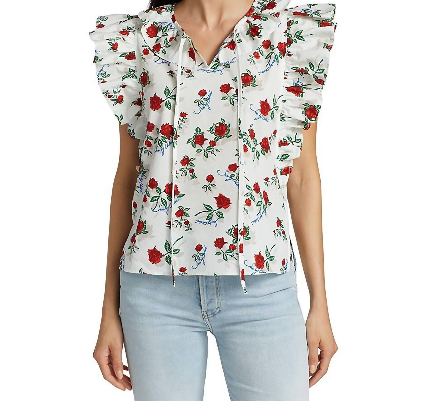 Women's DITA Cotton Poplin Floral Print Flutter Sleeve Blouse