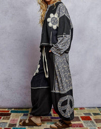 Pol - Crew Neck Peace Patch Floral Knit Top