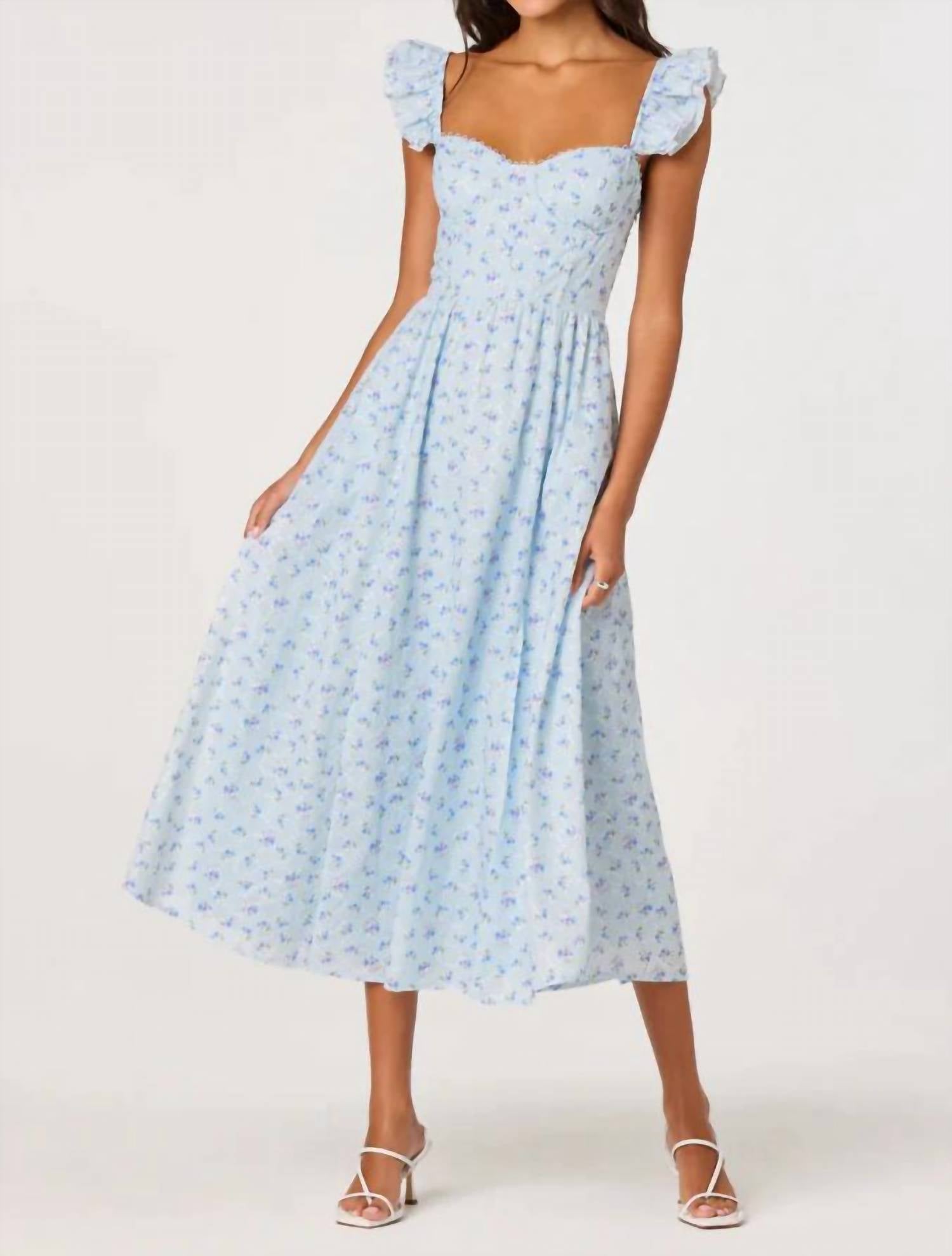 Astr - Wedelia Ruffle Strap Eyelet Corset Midi Dress