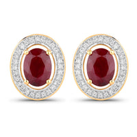 Diana M Jewels Women's Oval Natural Ruby Stud Earrings (2.12 Ct) - Classic Plus in 14k yellow gold - women's jewelry