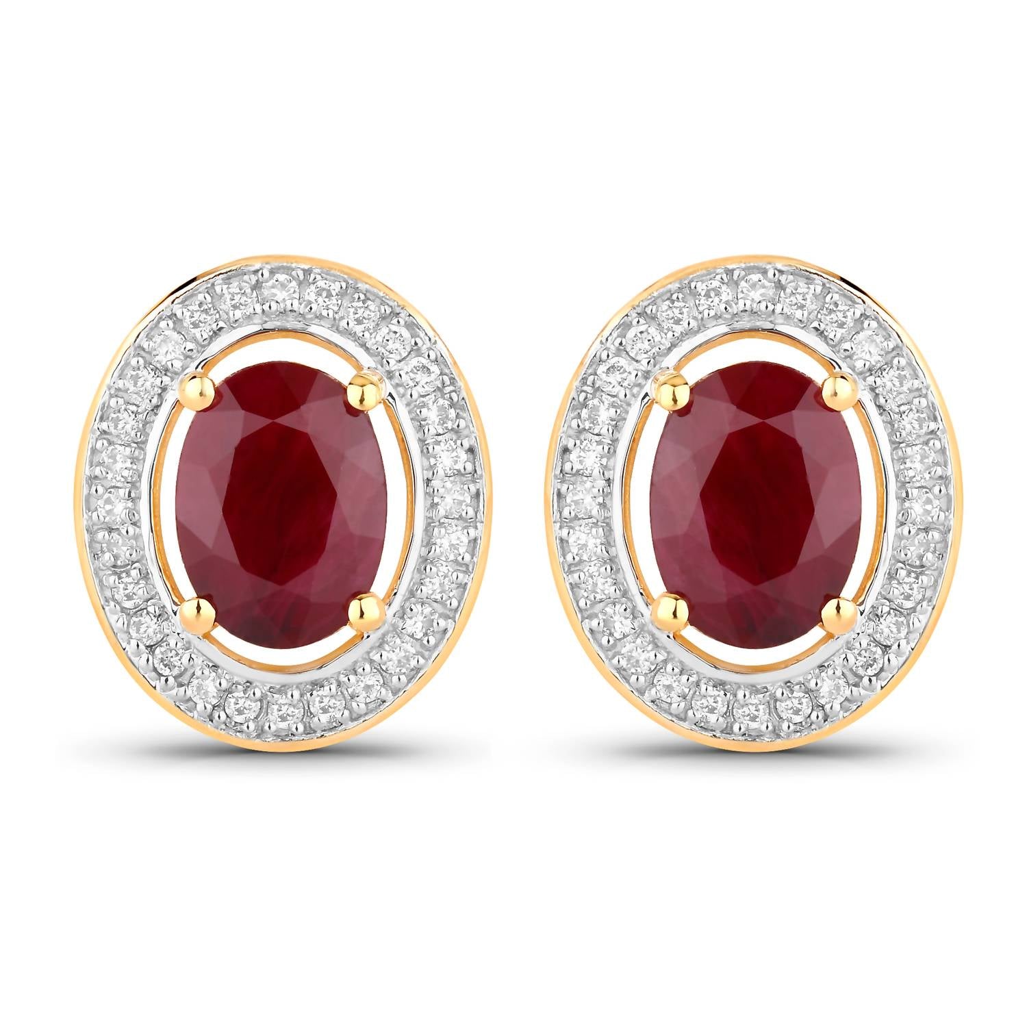 Diana M Jewels Women's Oval Natural Ruby Stud Earrings (2.12 Ct) - Classic Plus in 14k yellow gold - women's jewelry