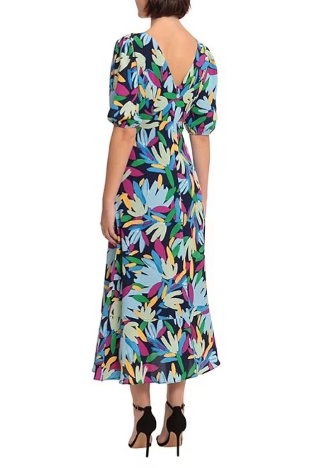 Donna Morgan - Short Sleeve Leaf Print Midi Dress