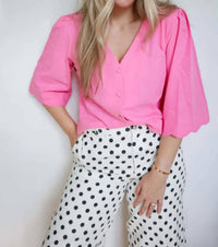Anniewear - Harper Scalloped Hem Cotton Blouse