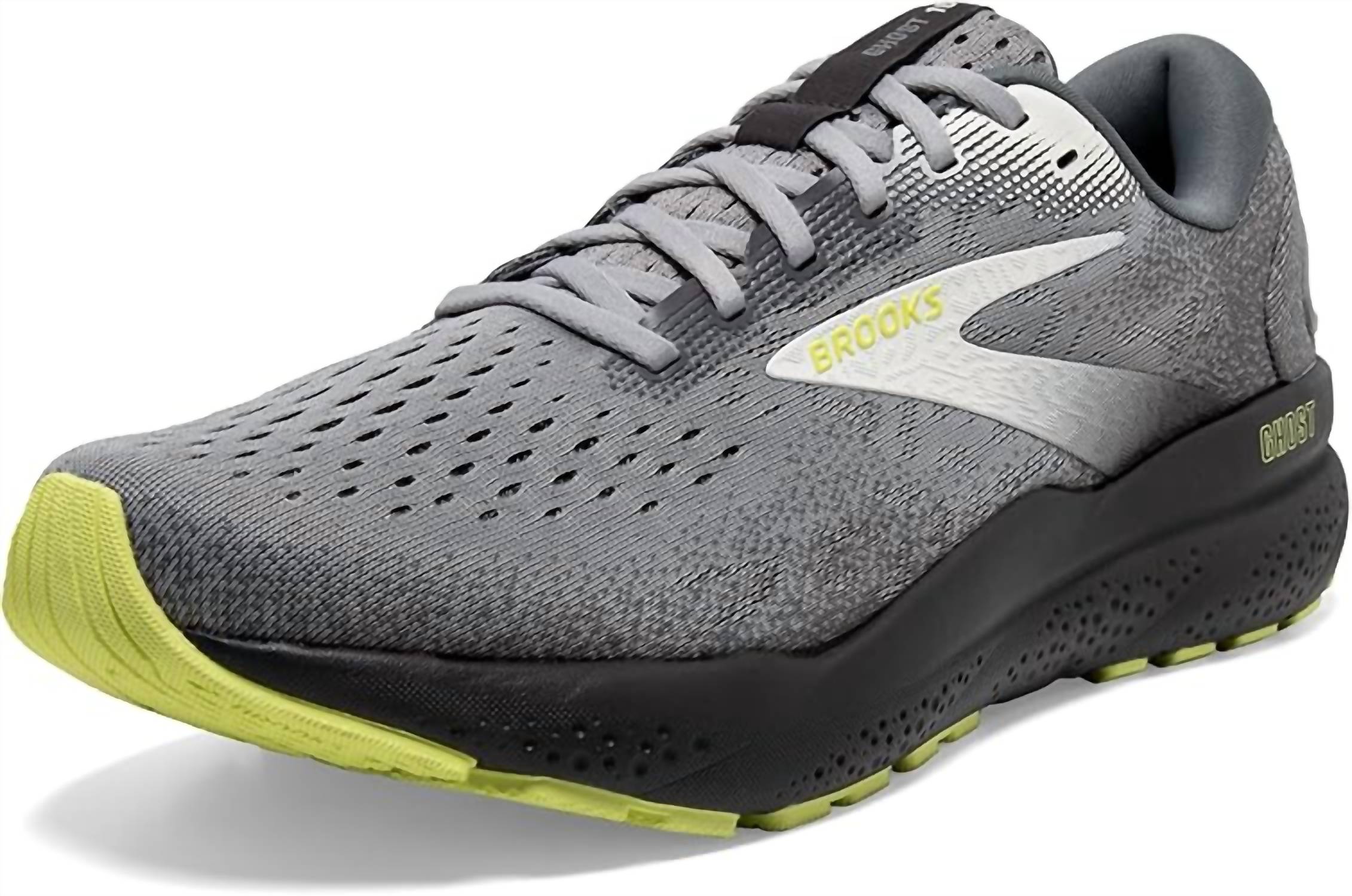 BROOKS Men's Ghost 16 Shoe in primer grey lime - men's sneaker - detail view