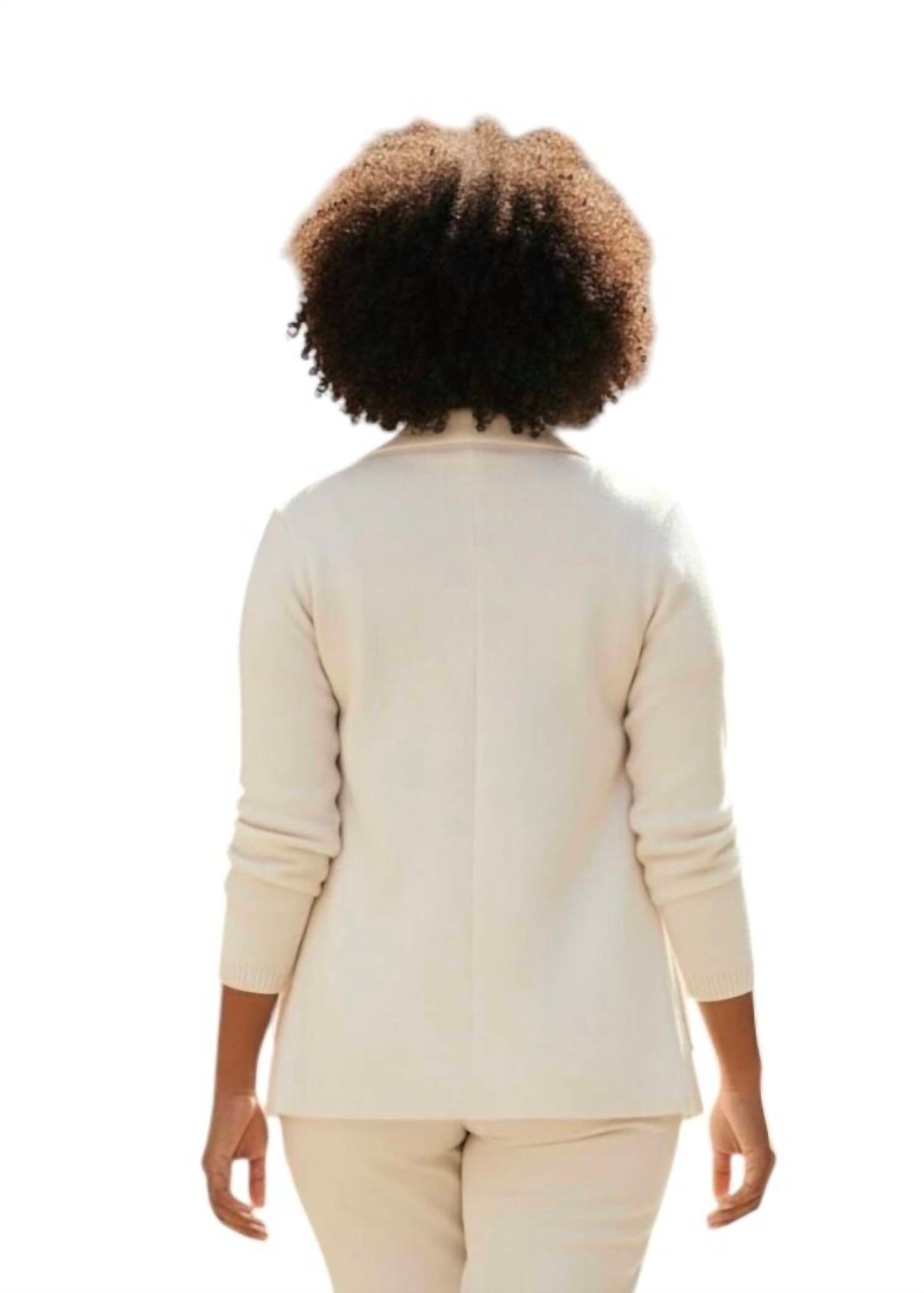 L'Agence One Button Cotton Sweater With Collar in white - women's jacket - detail view