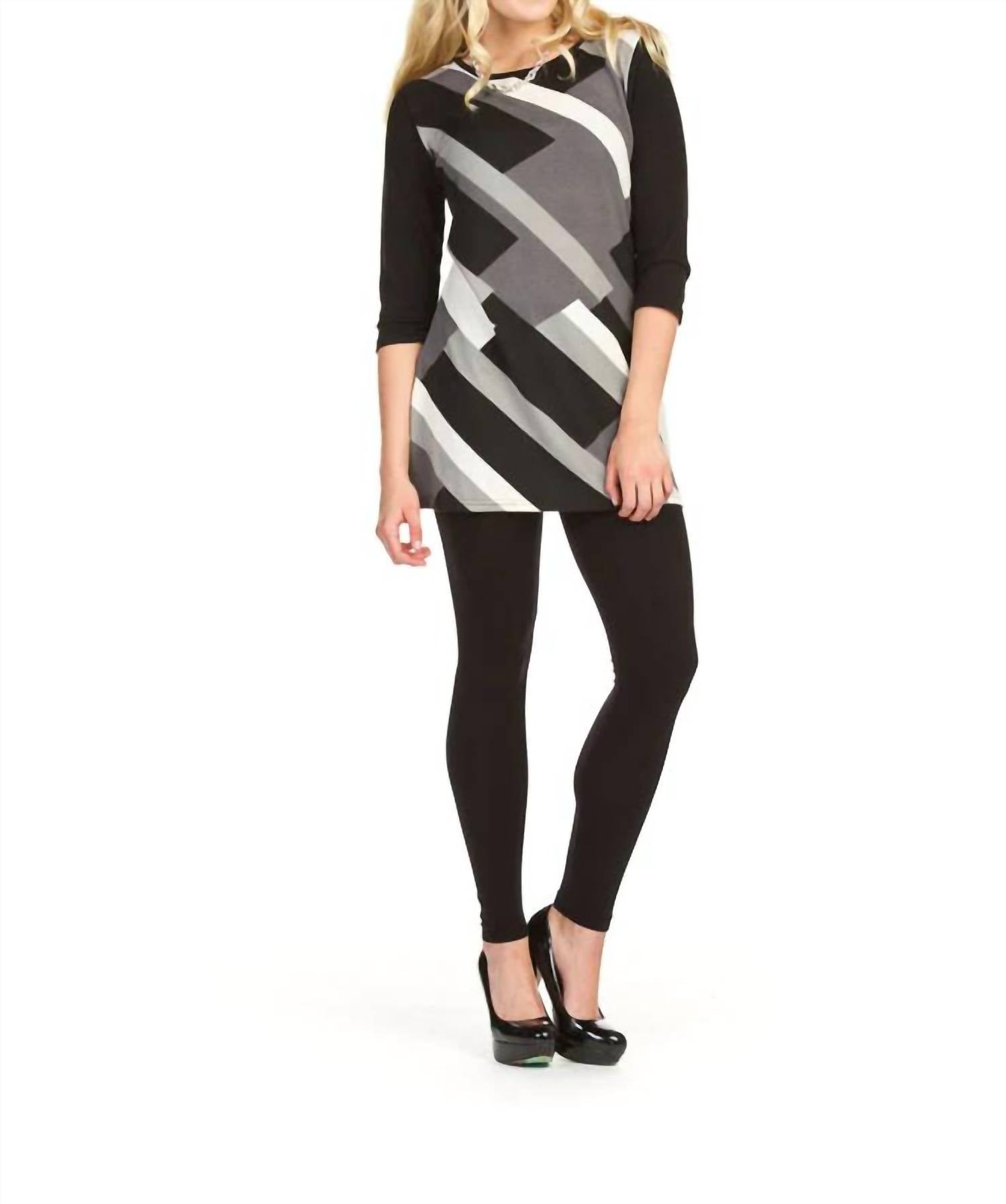 Papillon - Geometric Stripe Print 3/4 Sleeve Tunic