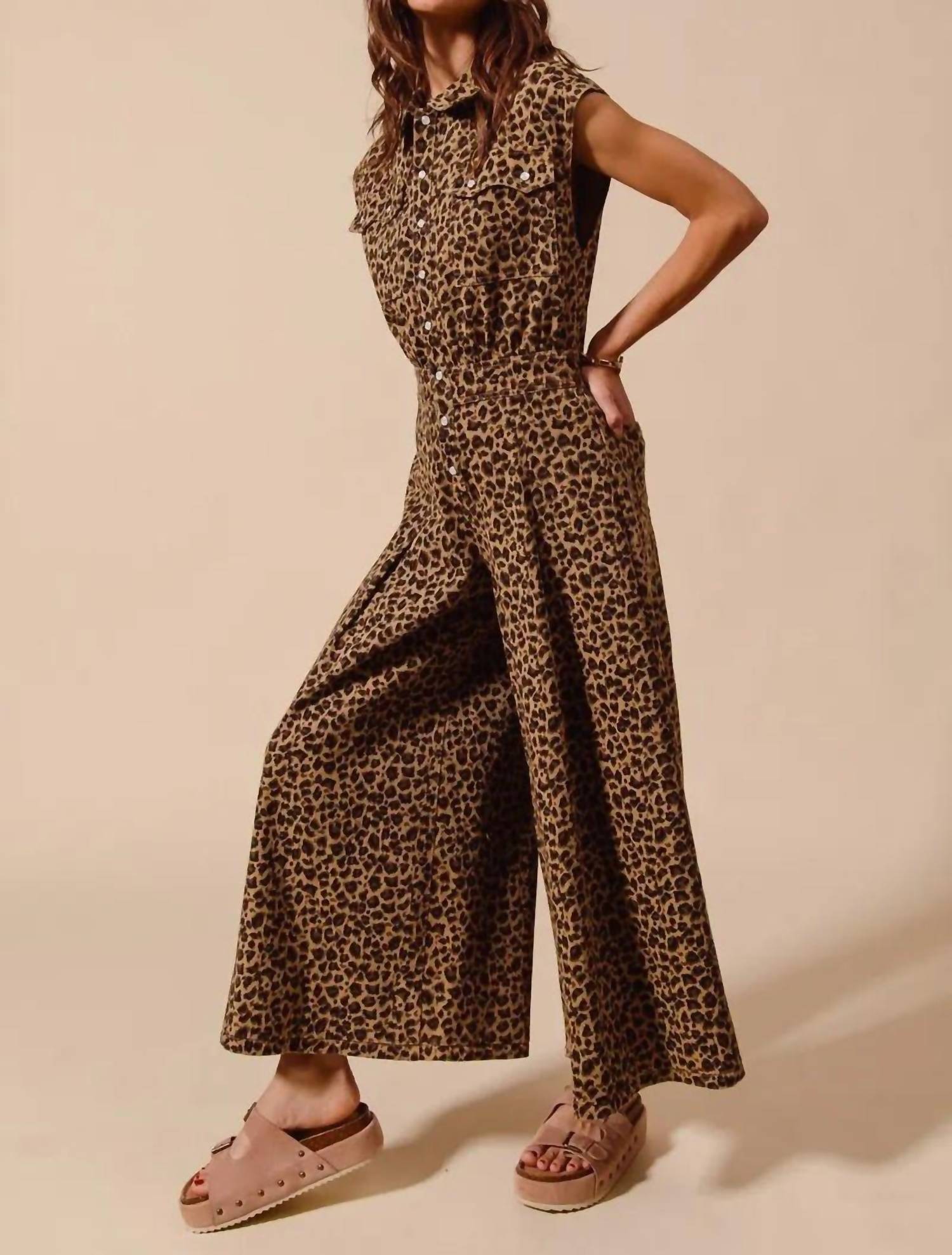So Me - Wide Leg Twill Overalls Jumpsuit