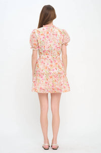 Meet Me in Santorini Pebble Garden Short Dress in santorini pebble blush garden short dress in multicolor - women's dress - detail view