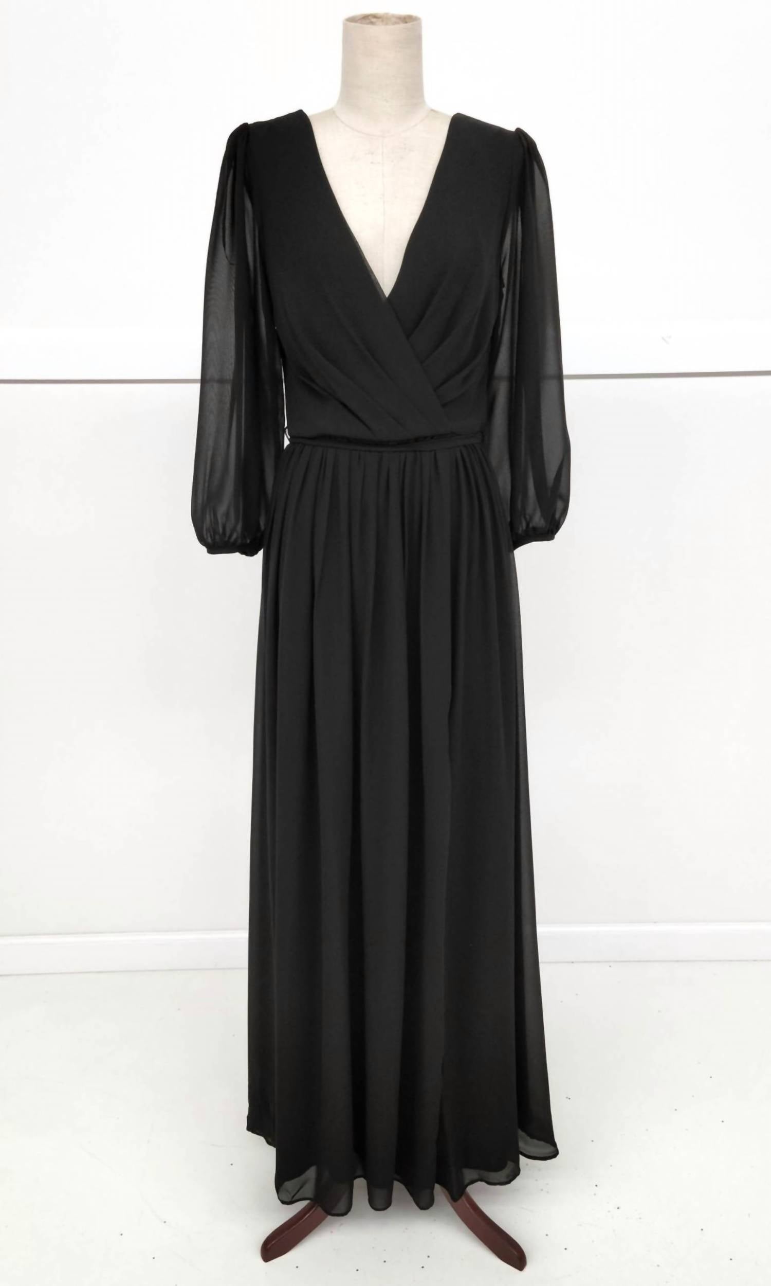 Chicas Fashion Women's Long-sleeve Long Formal Dress in black - women's dress