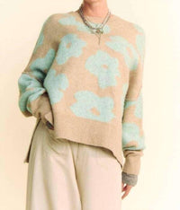 Davi & Dani - Floral Long Sleeve Loose Fit Pullover Knit Sweater