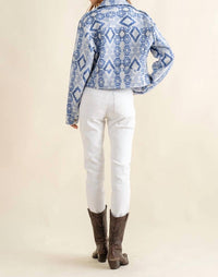 Blue B - Jacquard Aztec Crop Moto Jacket
