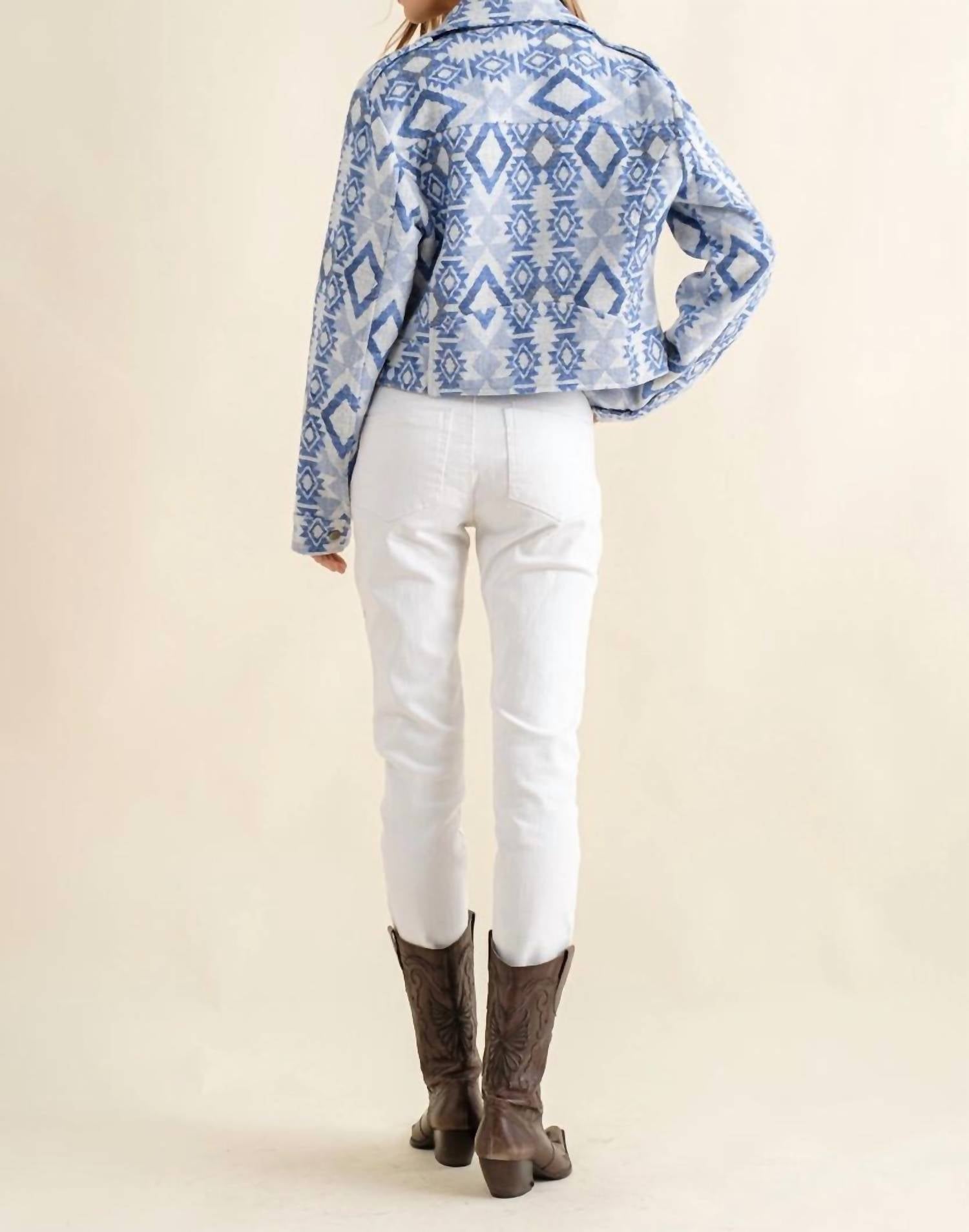 Blue B - Jacquard Aztec Crop Moto Jacket