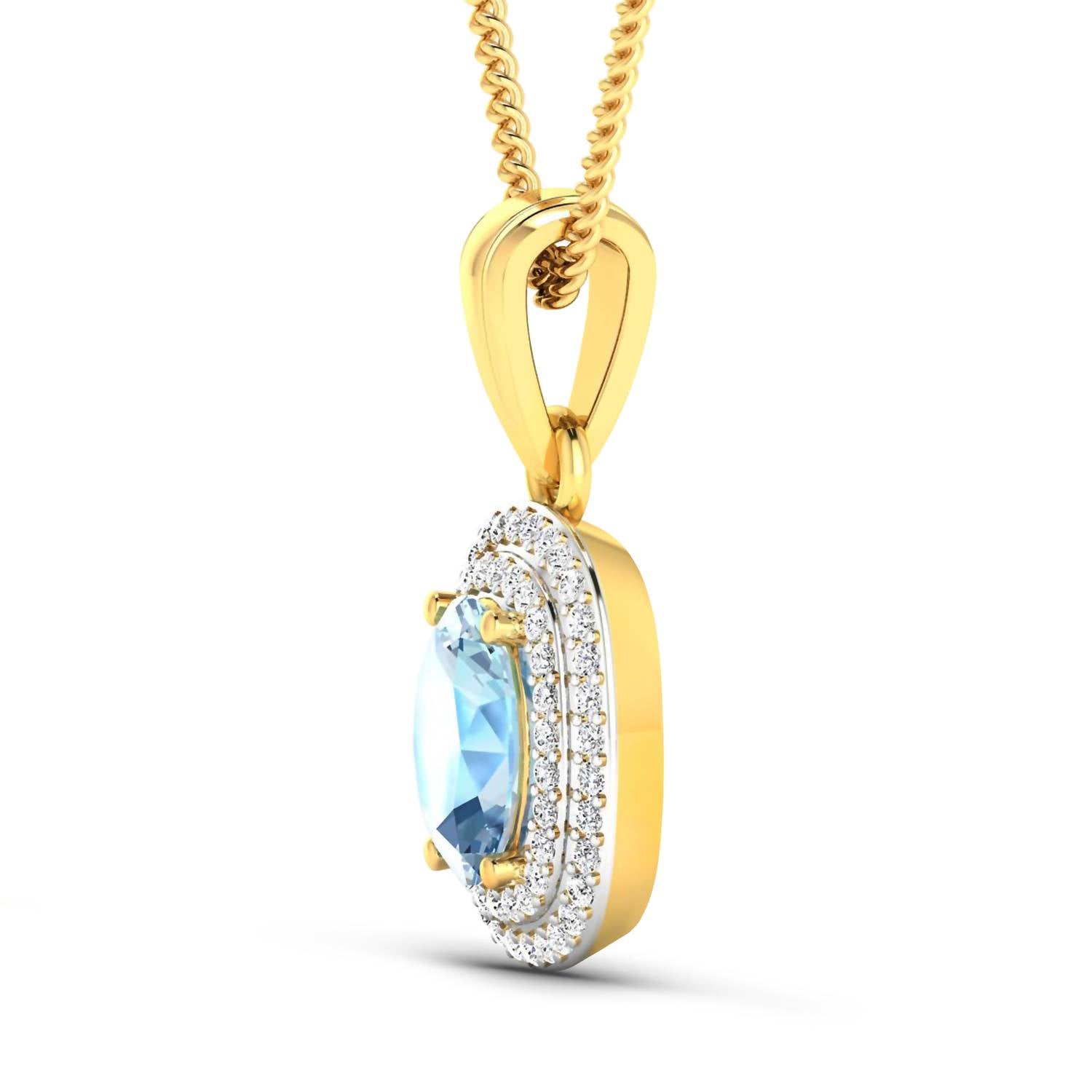 Diana M Jewels Women's Oval Natural Aquamarine Pendant Necklace (1.31 Ct) - Petite in 14k yellow gold - women's jewelry - detail view
