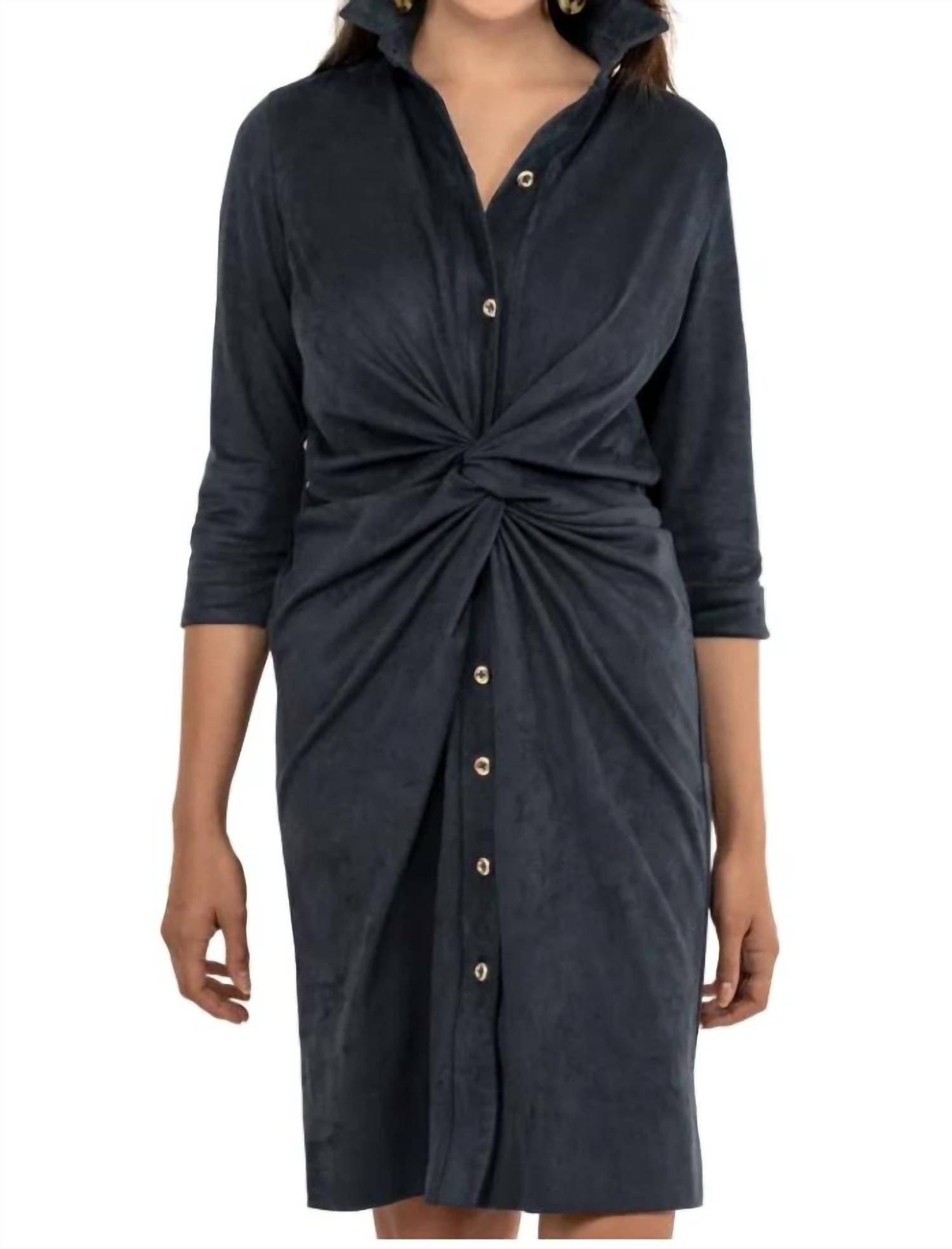 GRETCHEN SCOTT Ultra Suede Twist And Shout Mini Dress in navy - women's dress