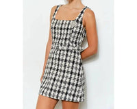 Ina Fashion - Check Tweed Brooch Detail Belted Mini Dress