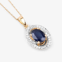 Diana M Jewels Women's Oval Natural Sapphire Pendant Necklace (1.71 Ct) - Classic in 14k yellow gold - women's jewelry - detail view