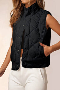 La Society - Women's Quilted Stand Neck Button Front Vest