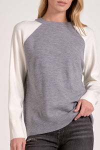ELAN Tatum Crewneck Sweater in grey white colorblock - women's sweater - view 4