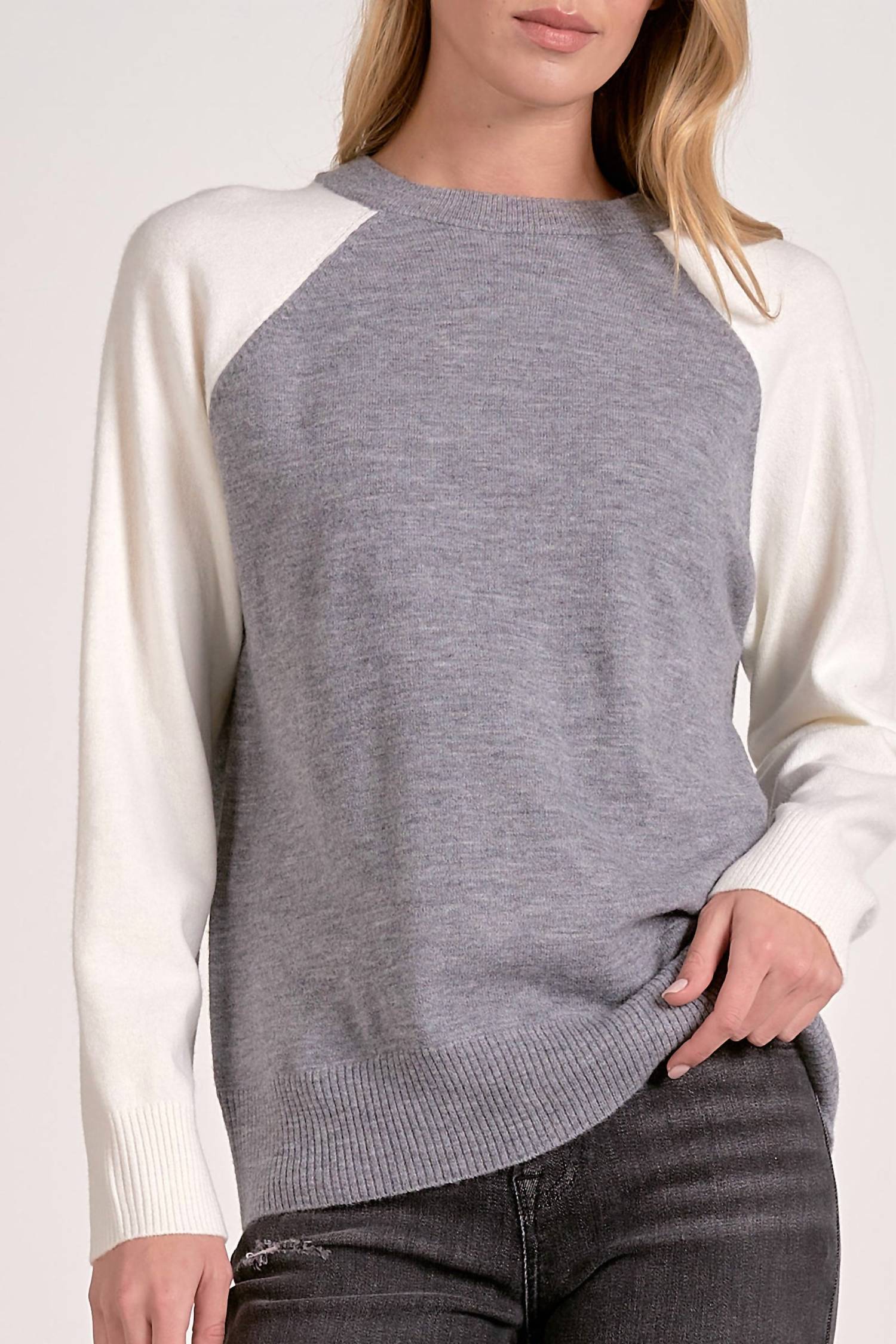 ELAN Tatum Crewneck Sweater in grey white colorblock - women's sweater - view 4