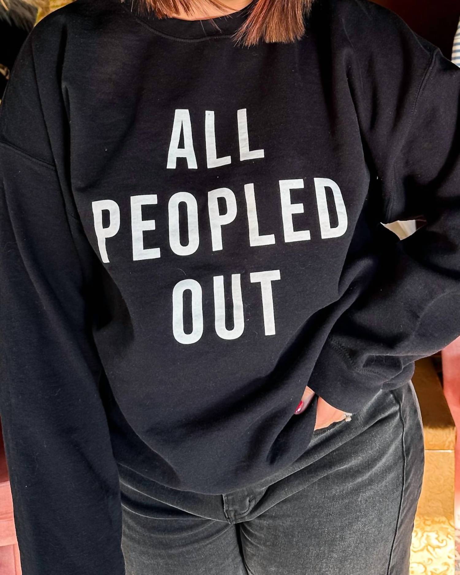 mugsby All Peopled Out Sweatshirt in black - women's top - detail view