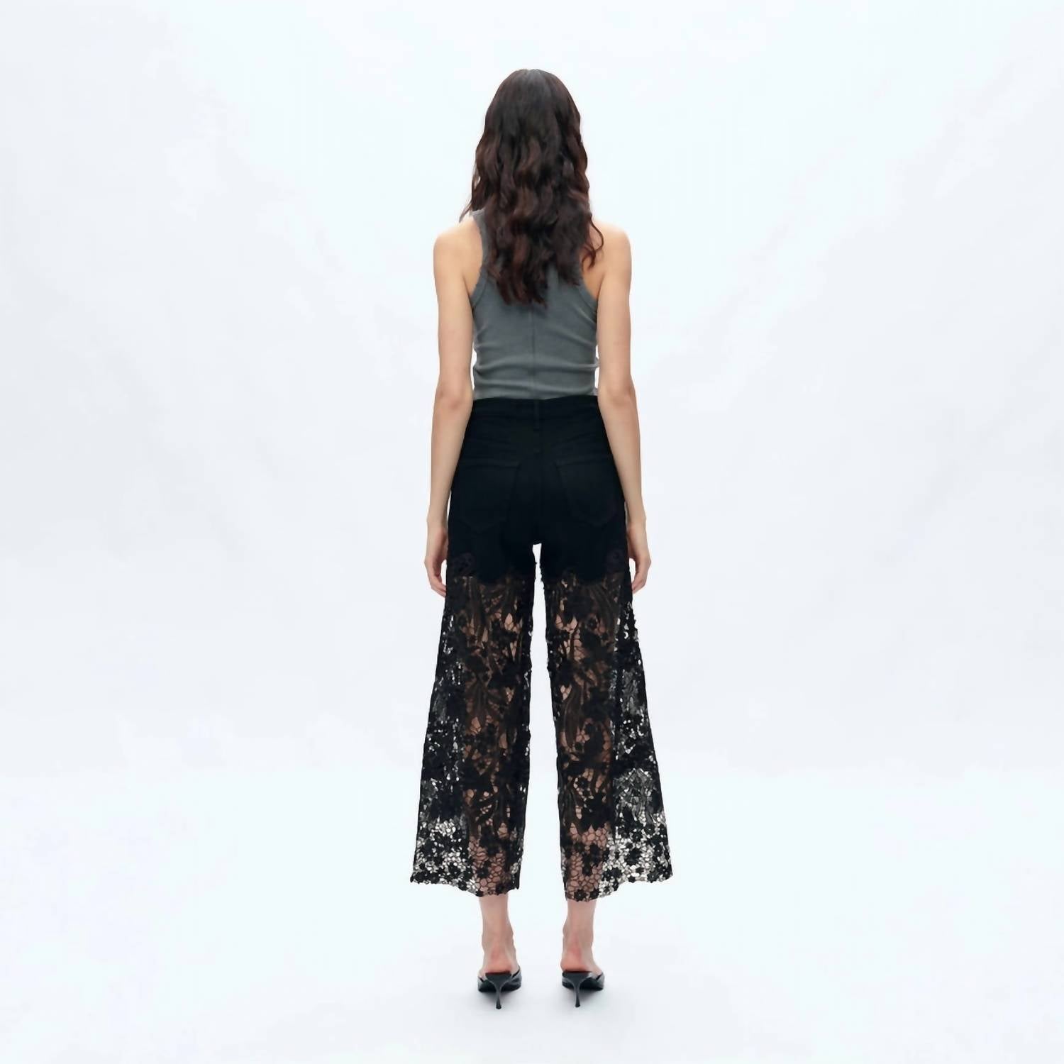 Bayeas - High Rise Lace Wide Leg Jeans