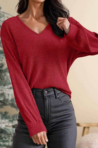 Aapparella - Leopard Back Bow V Neck Blouse