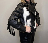 Scully - Women's Western Leather Studded Fringed Zip Cowhide Jacket