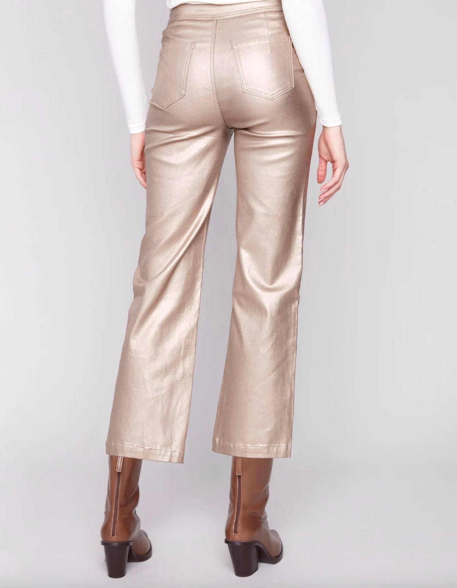 Charlie B - Metallic Wax Twill Flare Leg Pant