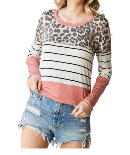 Heimish Usa - Leopard Stripe Colorblock Top