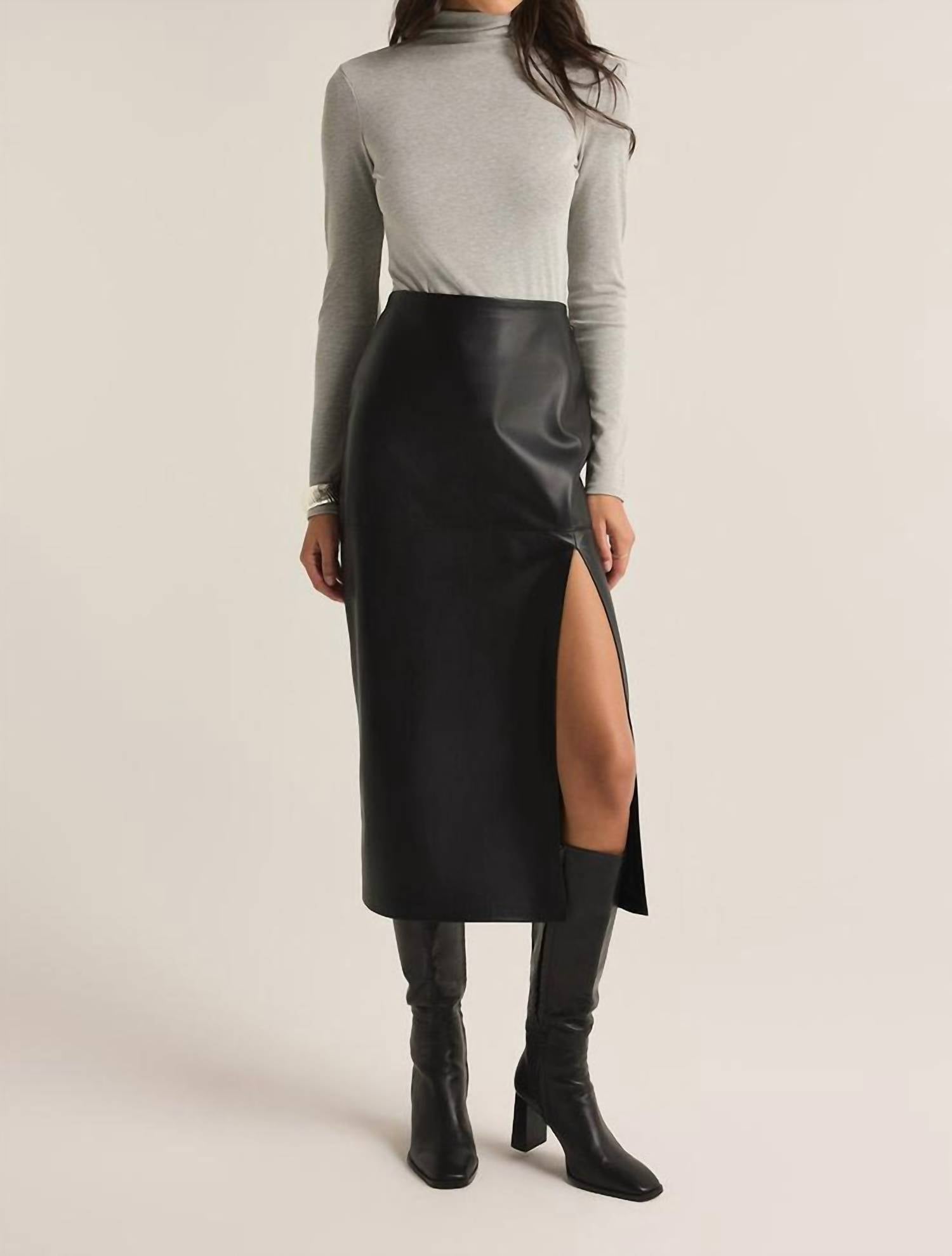 Z Supply Metropolitan Faux Leather Midi Skirt in black - women's skirt