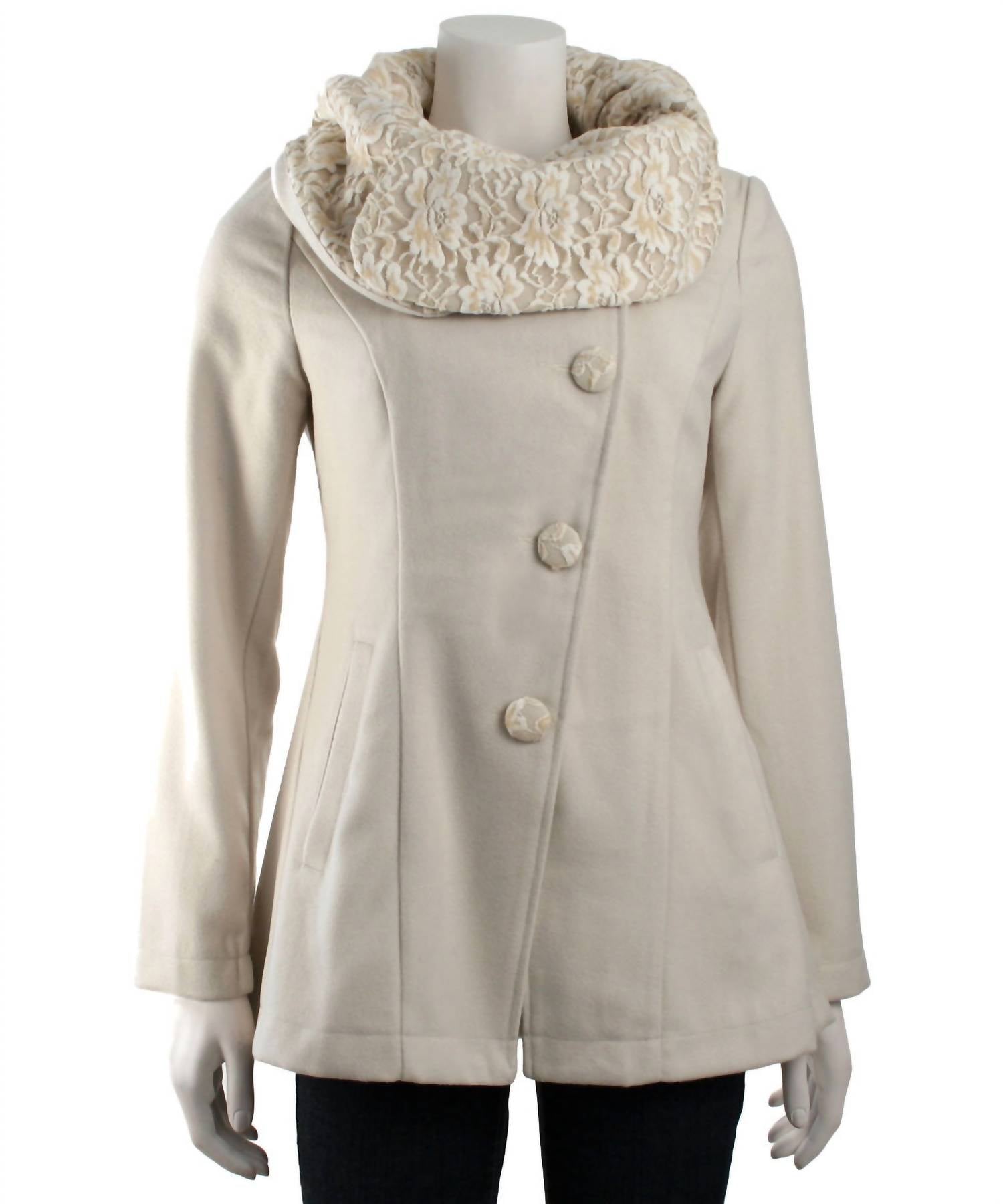 Ryu - Women's Long Sleeve Coat With Oversized Collar