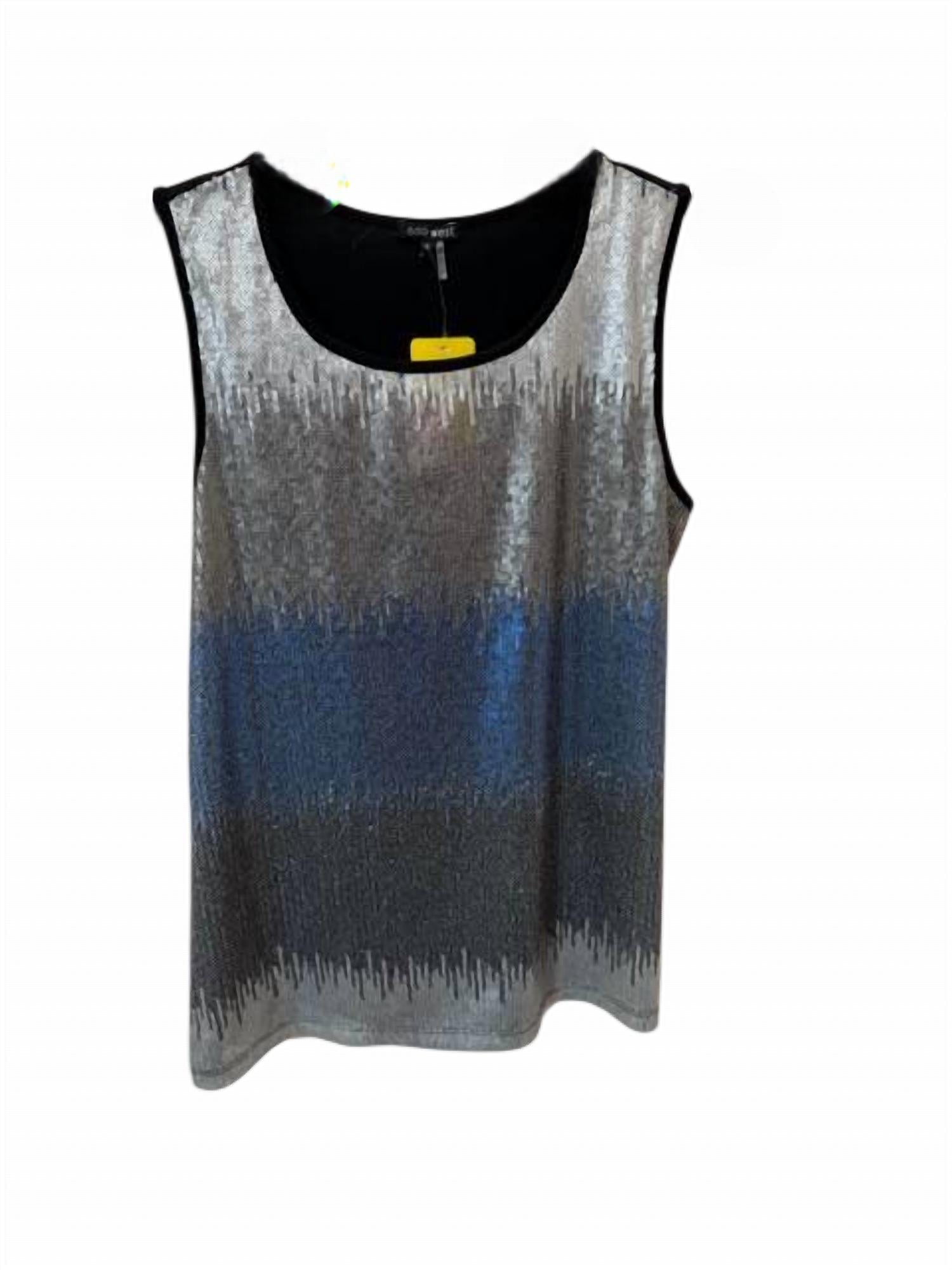 600 West Women Dip-Dye Sequin Knit Back Tank Top in silver blue black - women's tank top