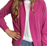 BOMBOM Rib Textured Cardigan in fuchsia - women's cardigan