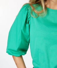 ESQUALO Posy Puff Sleeve T-shirt in jade green - women's t-shirt - alternate view