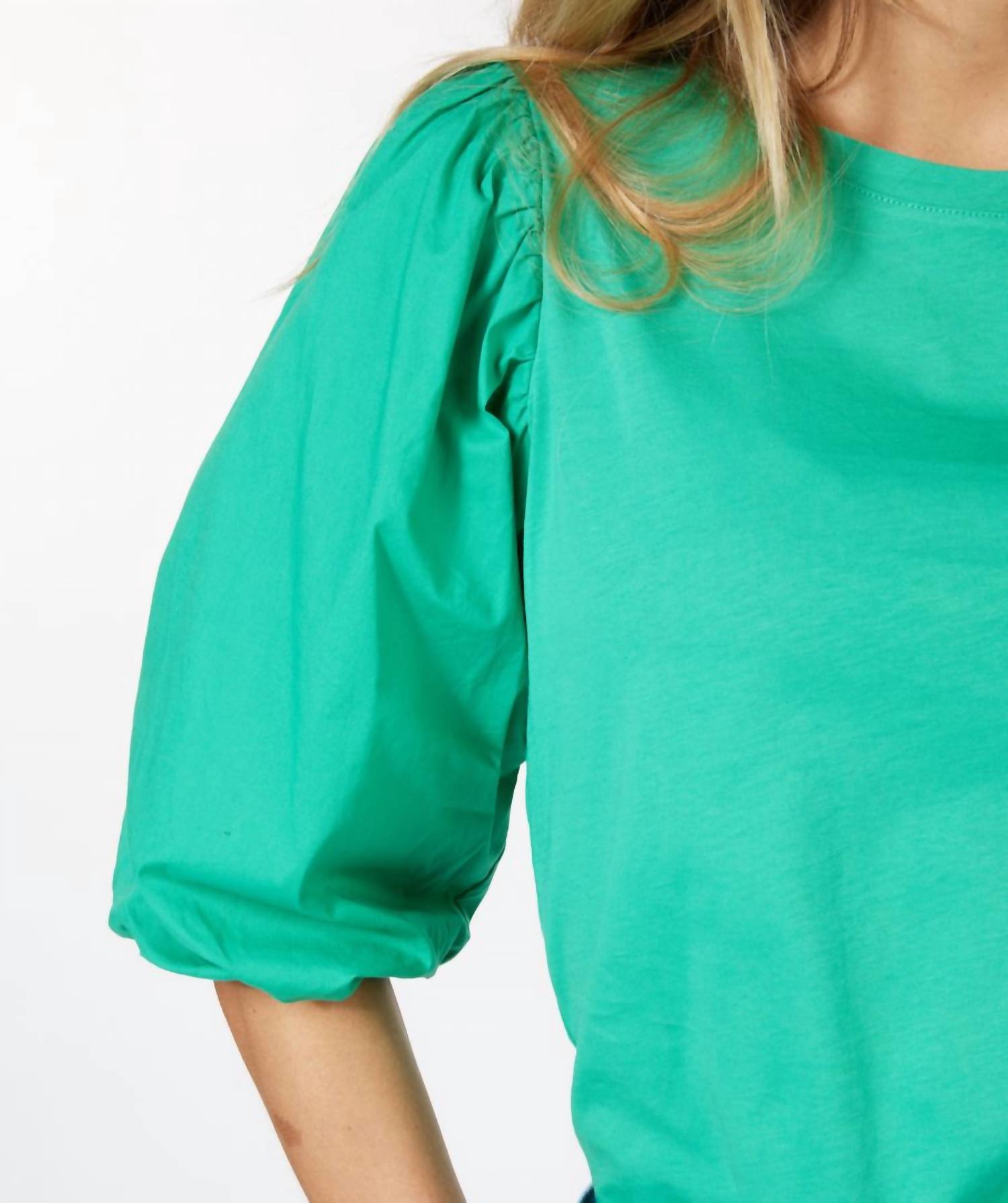 ESQUALO Posy Puff Sleeve T-shirt in jade green - women's t-shirt - alternate view