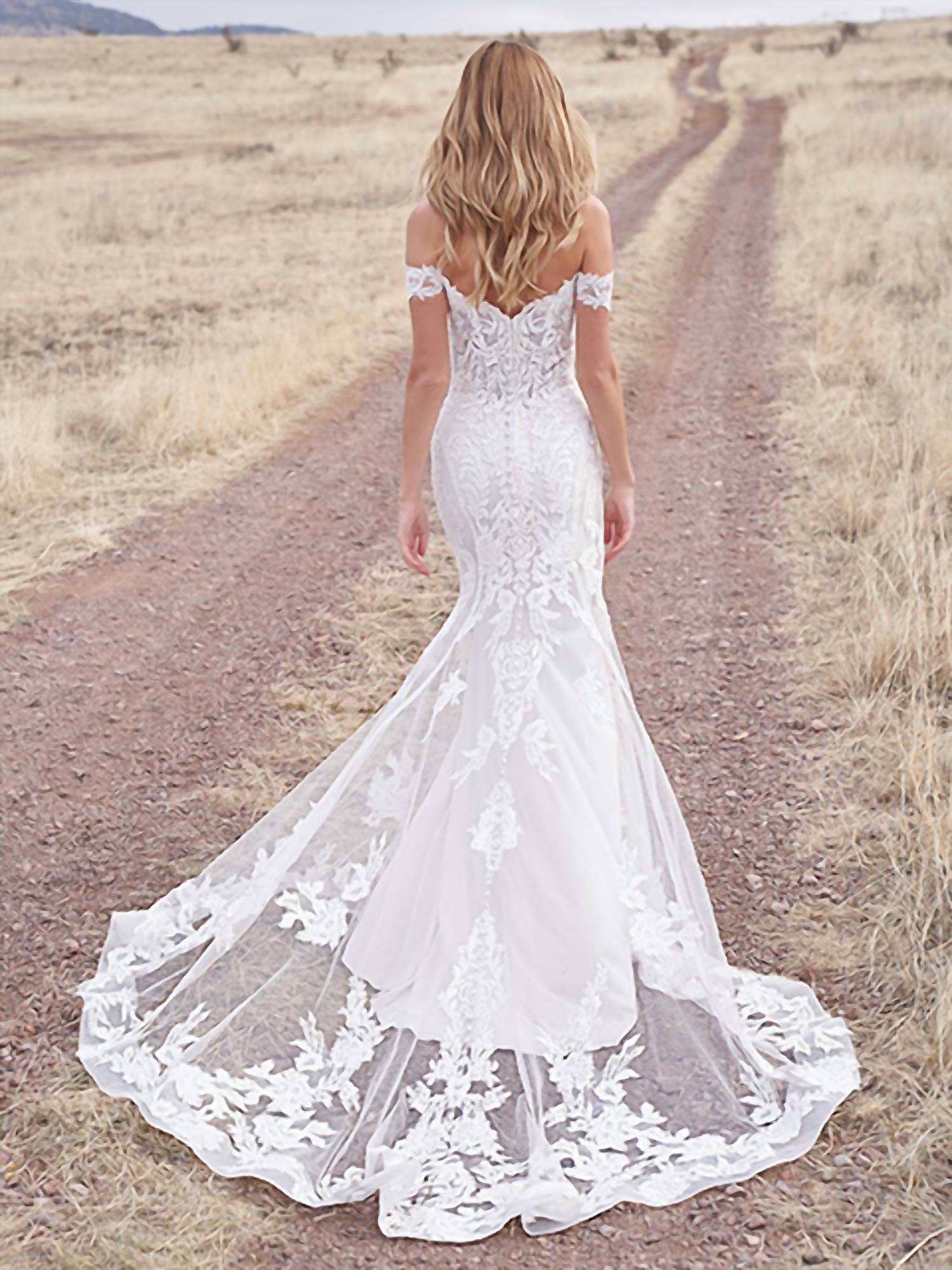 Allure Bridals - Off-Shoulder Sheath Lace Wedding Dress