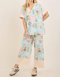 J.Her - Rosy Nostalgia Terry V Neck Top And Pants Set