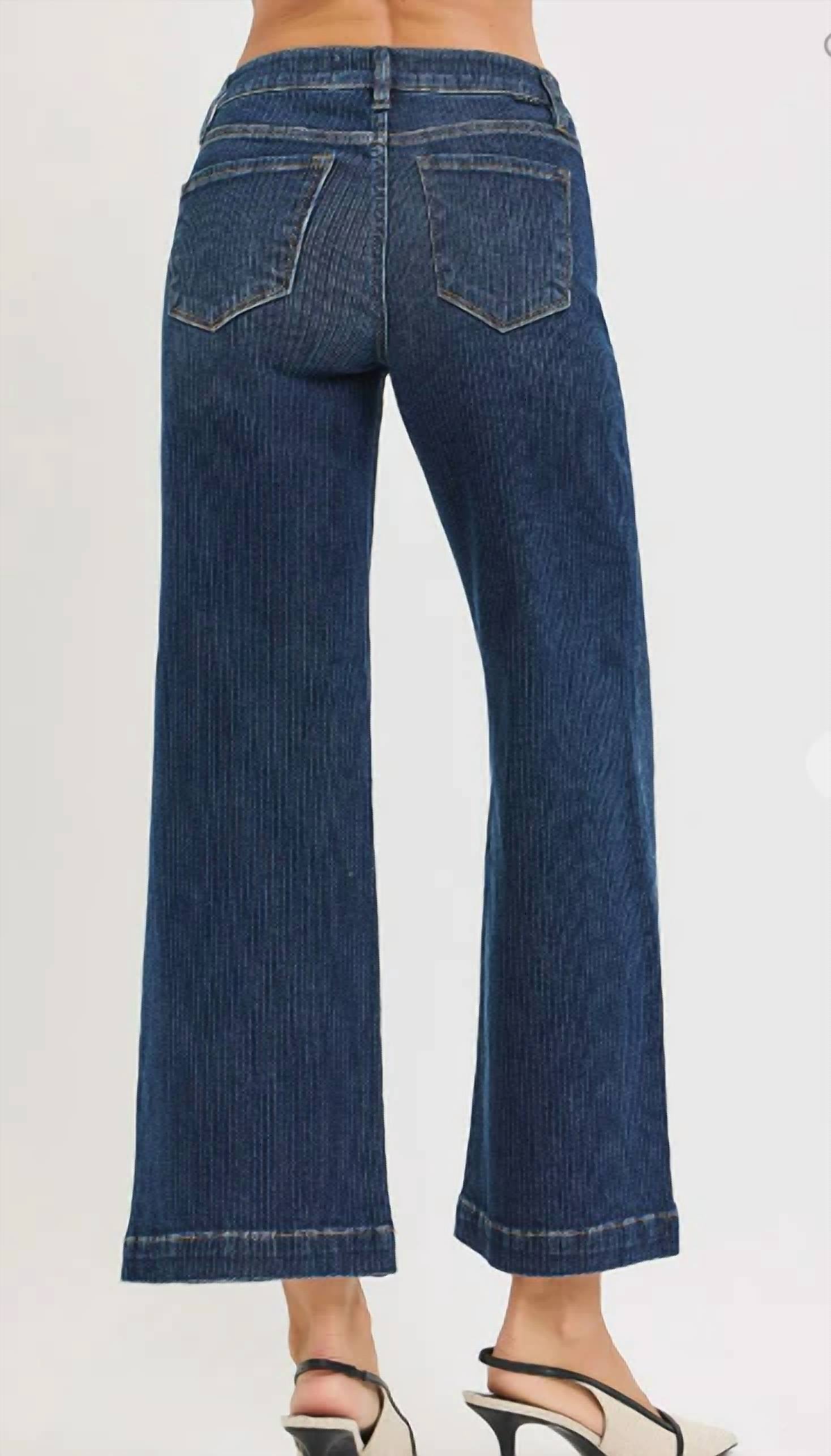 Risen - Mid Rise Crop Wide Front Seamed Detailed Jeans