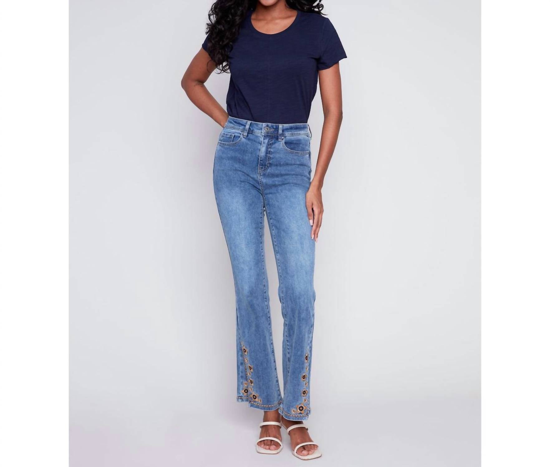 Charlie B - Embroidered Slit Pants