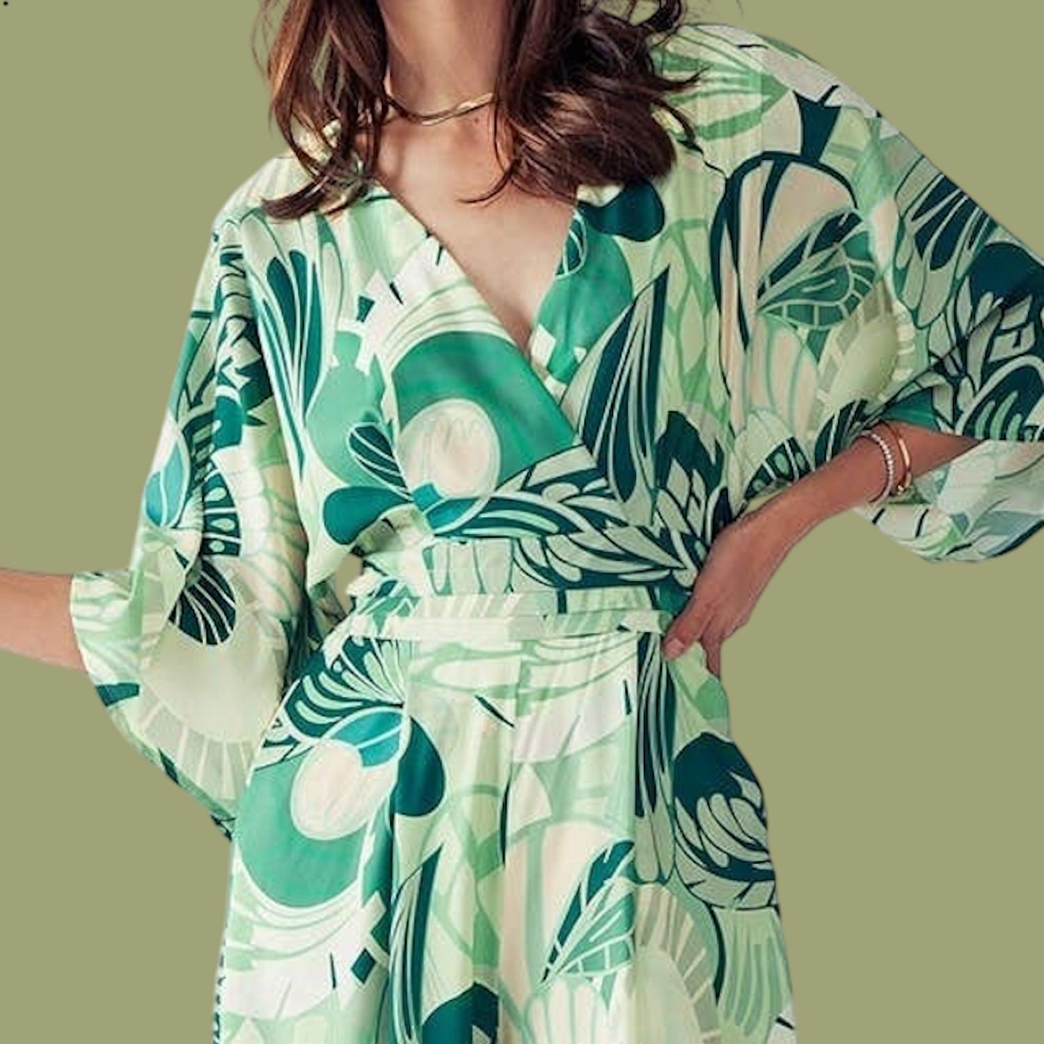 Big Hit Fashion - Elsie Open Back V-neck Tie Floral Jumpsuit