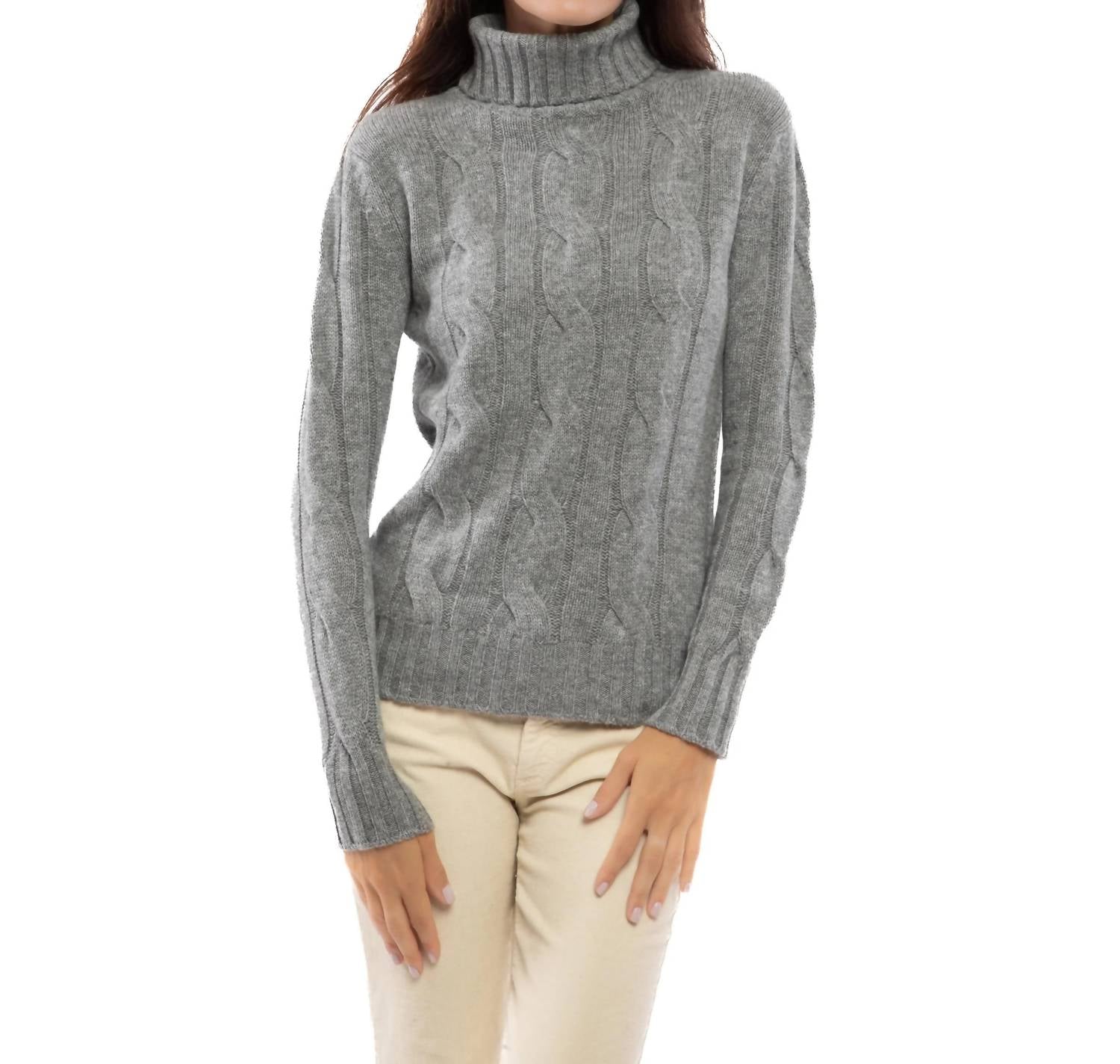 Monticelli Cashmere - Women's Pure Cashmere Cable Knit Turtleneck Sweater