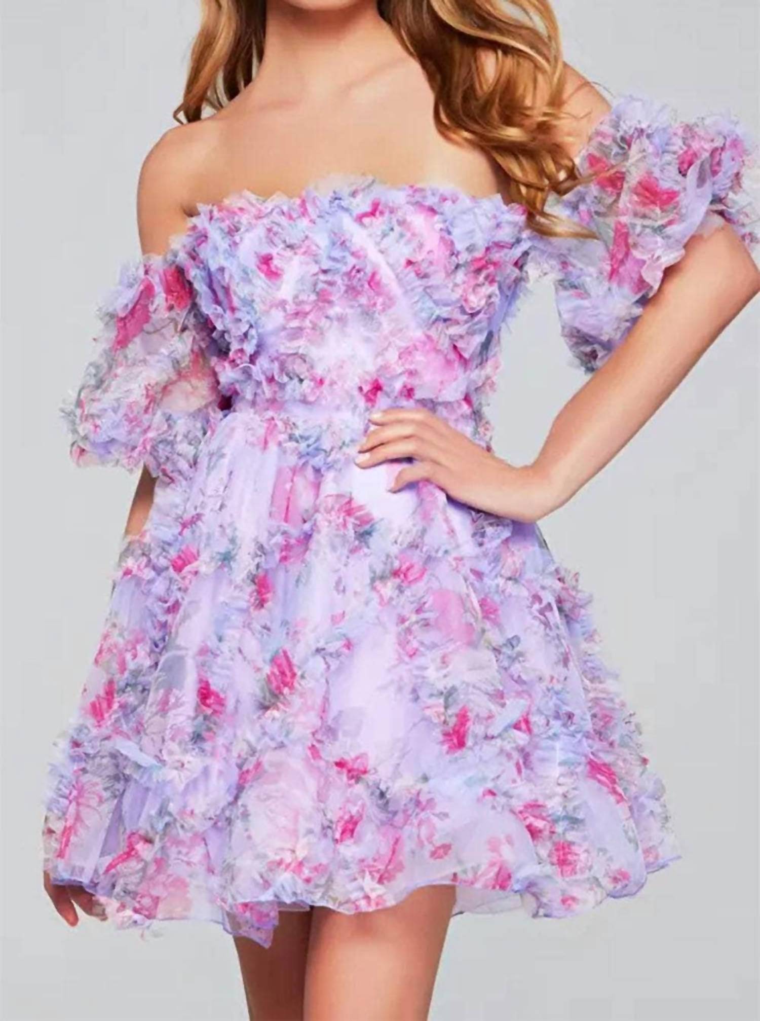 Jovani - Floral A-line Party Dress