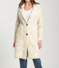 Apny - Neutral Tone On Tone Print Cozy Long Cardigan Coat