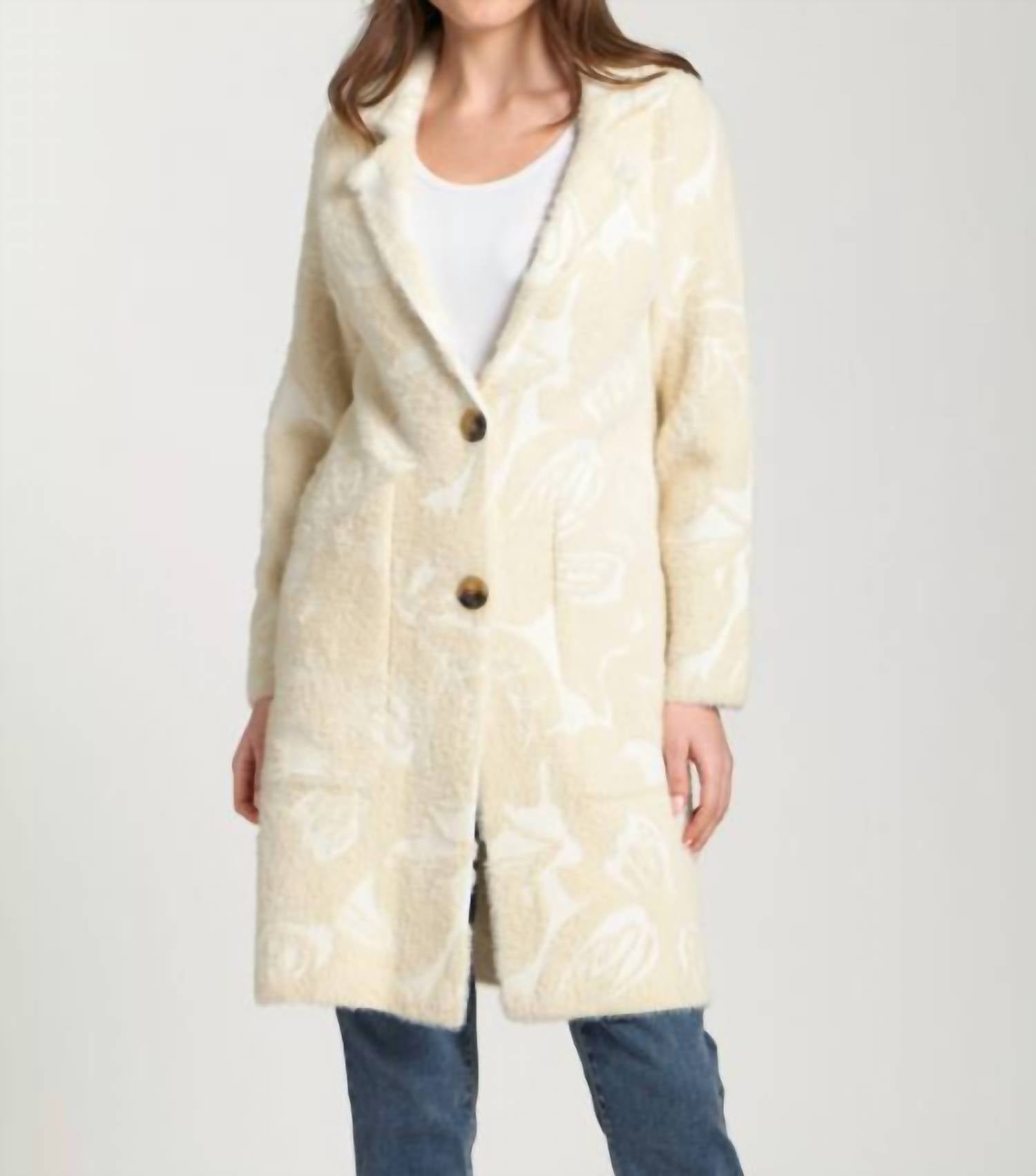 Apny - Neutral Tone On Tone Print Cozy Long Cardigan Coat