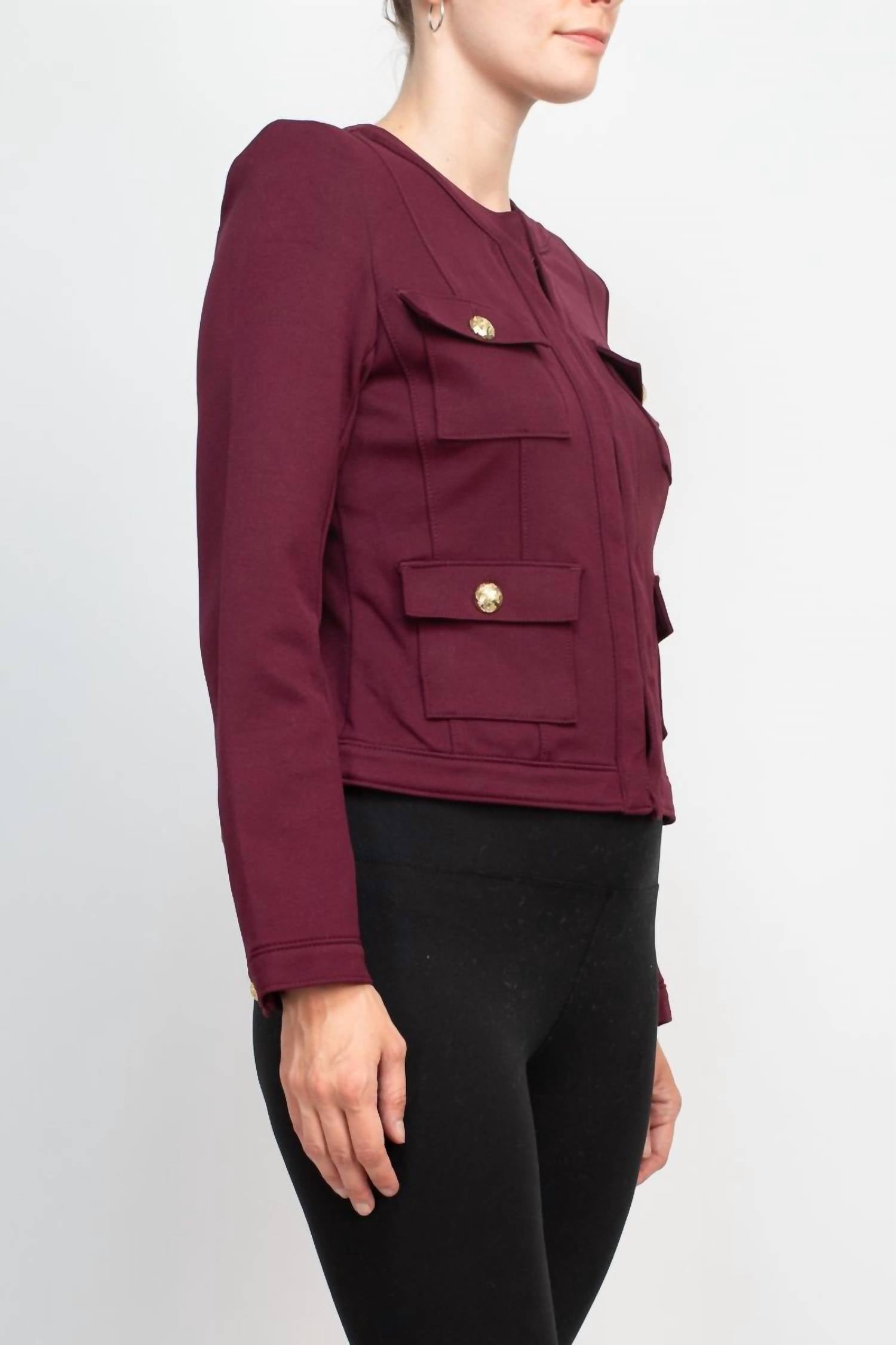 Carmen Marc Valvo - Crew Neck Woven Knit Jacket With Pockets
