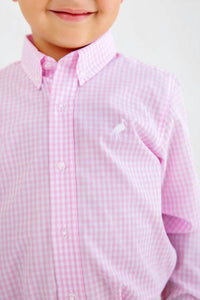 The Beaufort Bonnet Company Dean's List Dress Shirt in pink greenbrier gingham - kids' shirt - detail view