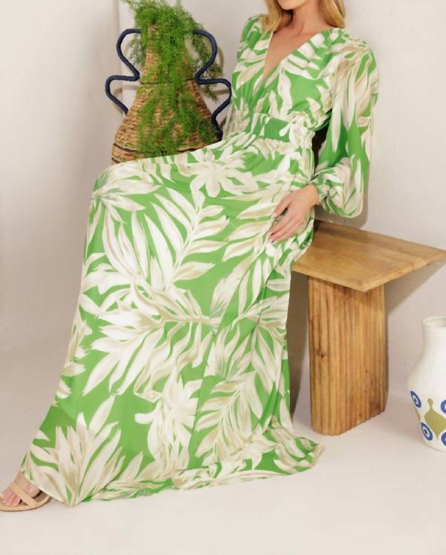 Flying Tomato - Tropical Palm Leaf Maxi Dress