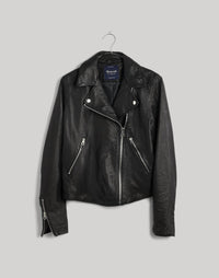 Madewell Washed Leather Motorcycle Short Jacket in black - women's jacket - view 6